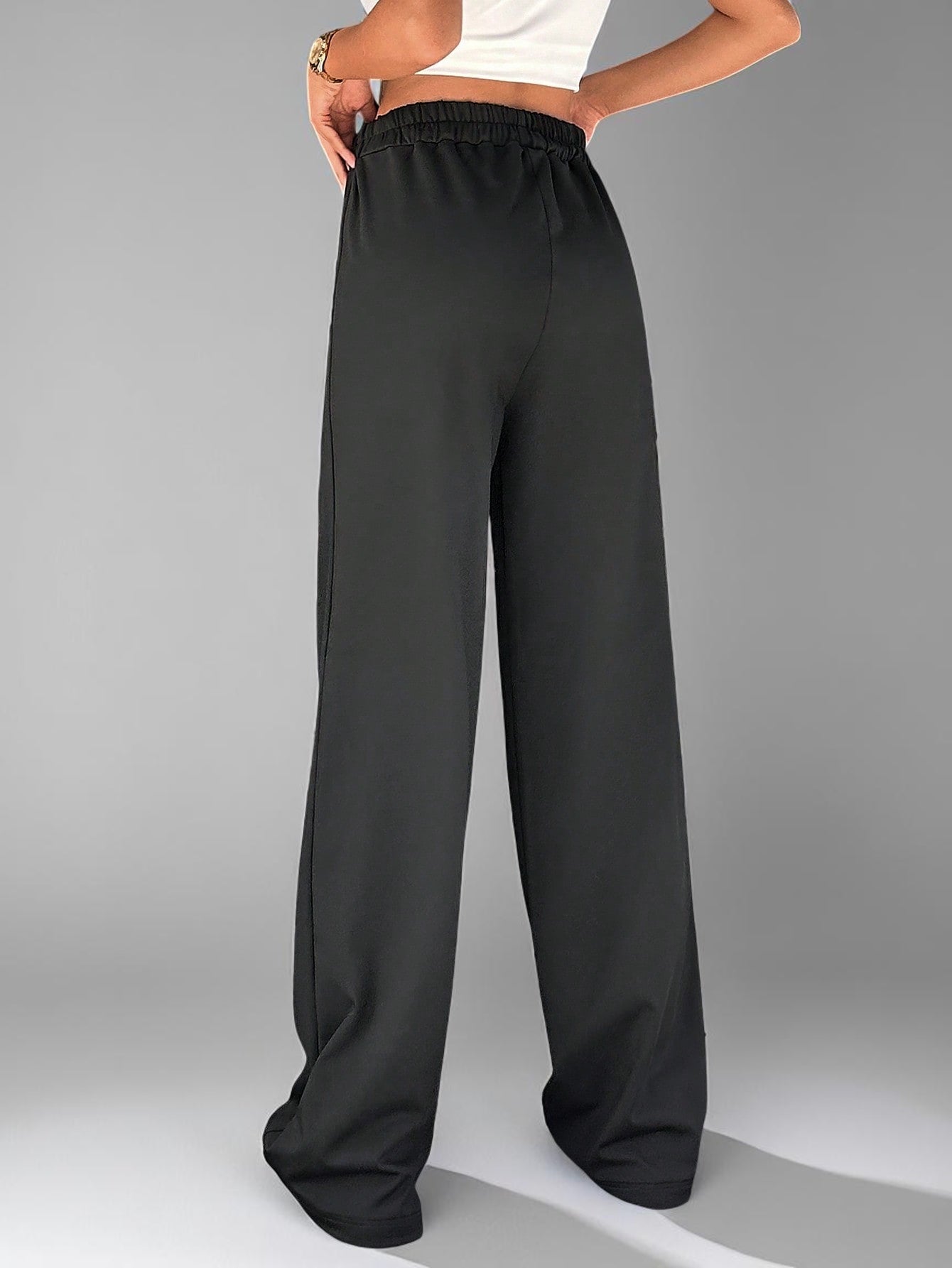 Tremix High-Waist Wide Leg Black Pants | Elastic Waist Trousers
