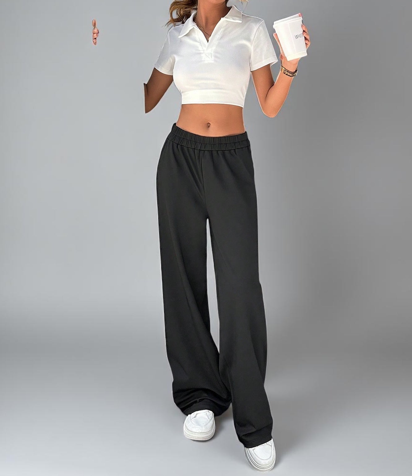Tremix High-Waist Wide Leg Black Pants | Elastic Waist Trousers