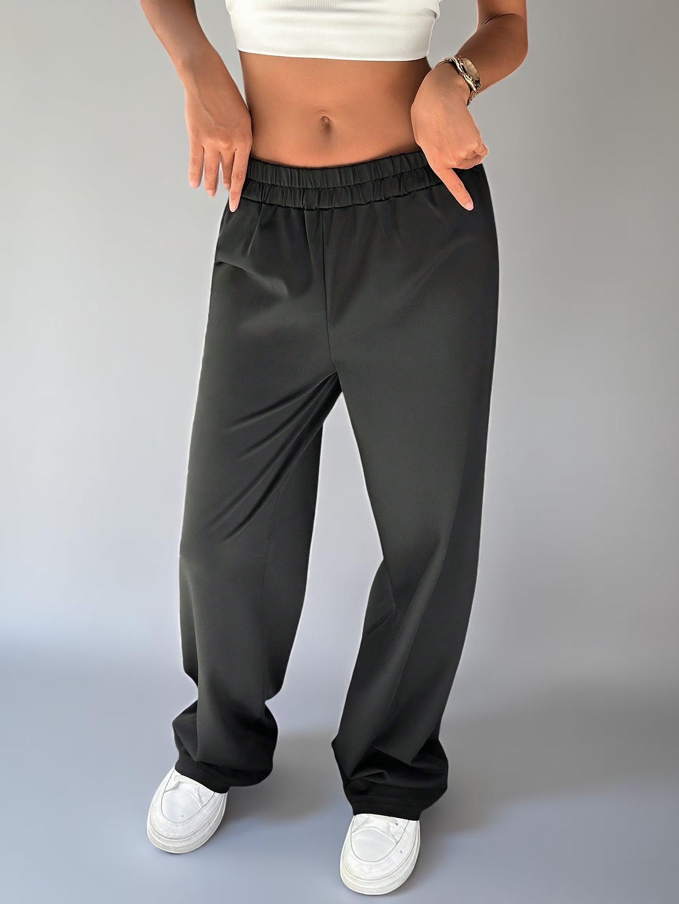 Tremix High-Waist Wide Leg Black Pants | Elastic Waist Trousers
