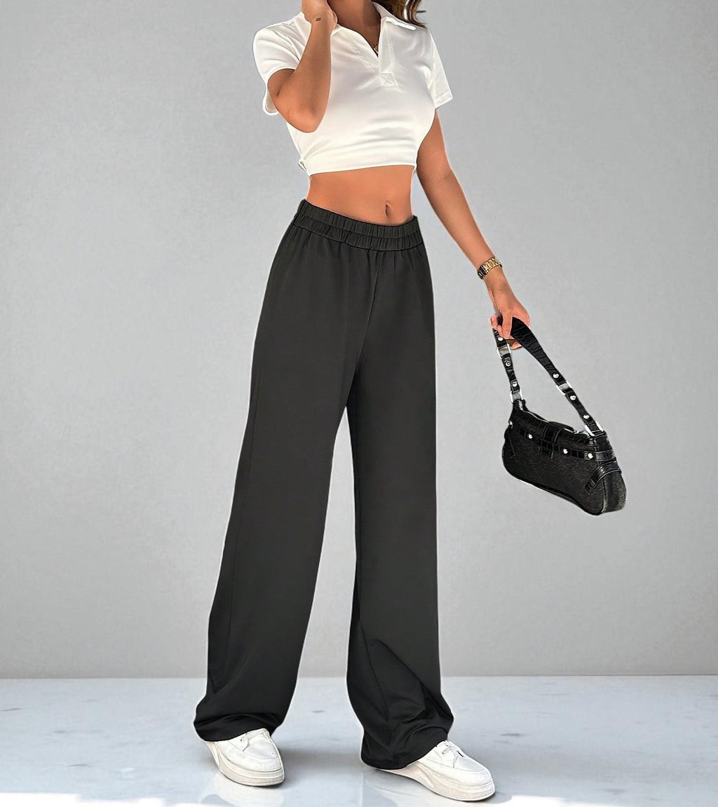 Tremix High-Waist Wide Leg Black Pants | Elastic Waist Trousers