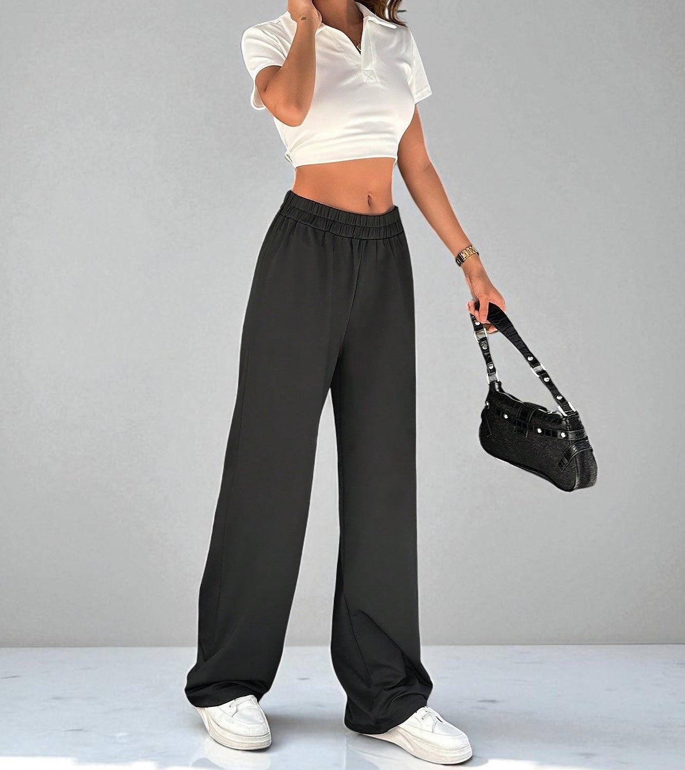 Tremix High-Waist Wide Leg Black Pants | Elastic Waist Trousers