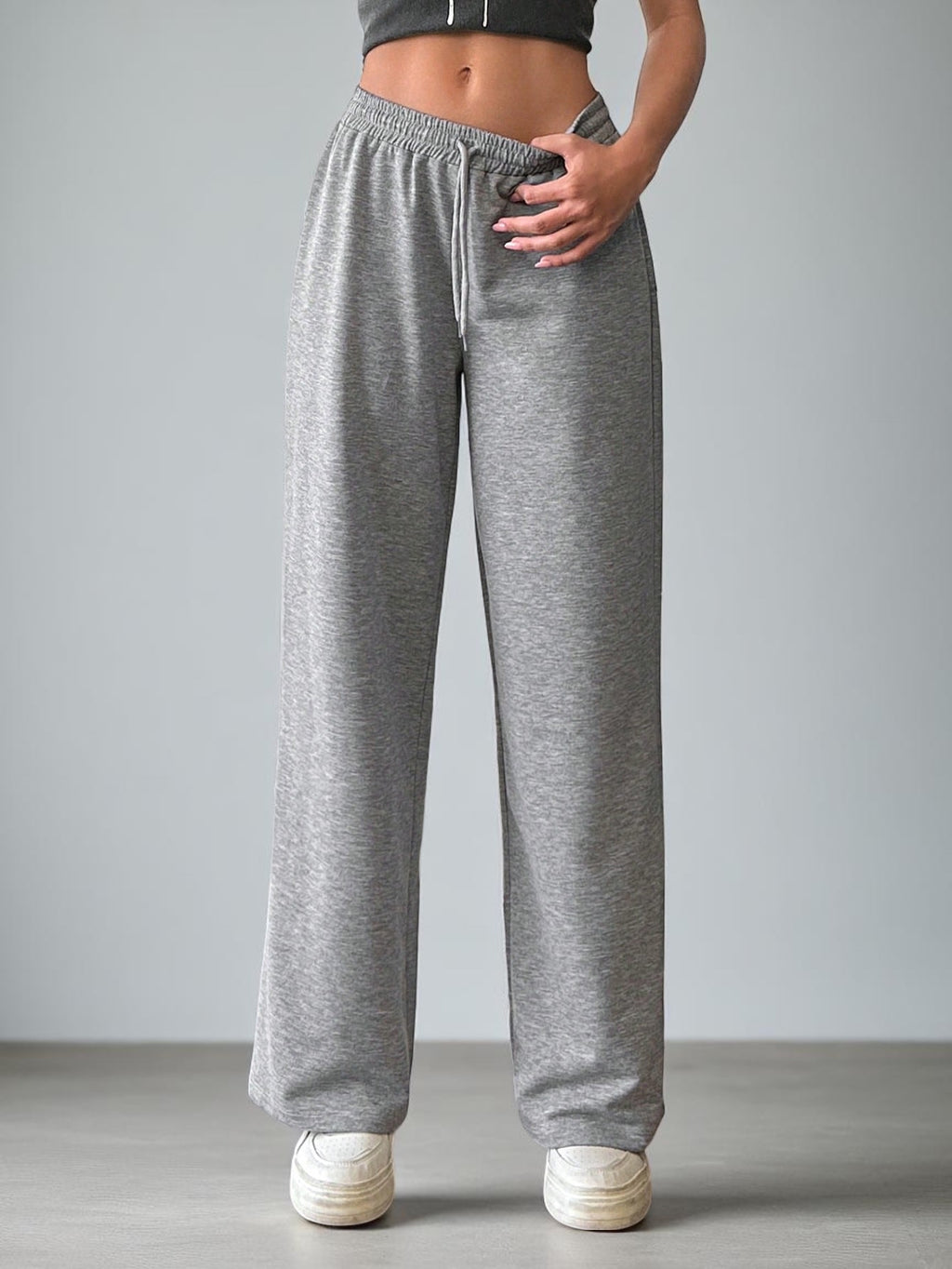 Premium High-Rise Wide-Leg Sweatpants - Heather Grey