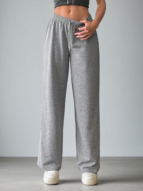 Premium High-Rise Wide-Leg Sweatpants - Heather Grey