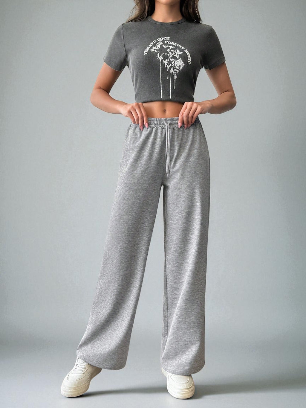 Premium High-Rise Wide-Leg Sweatpants - Heather Grey