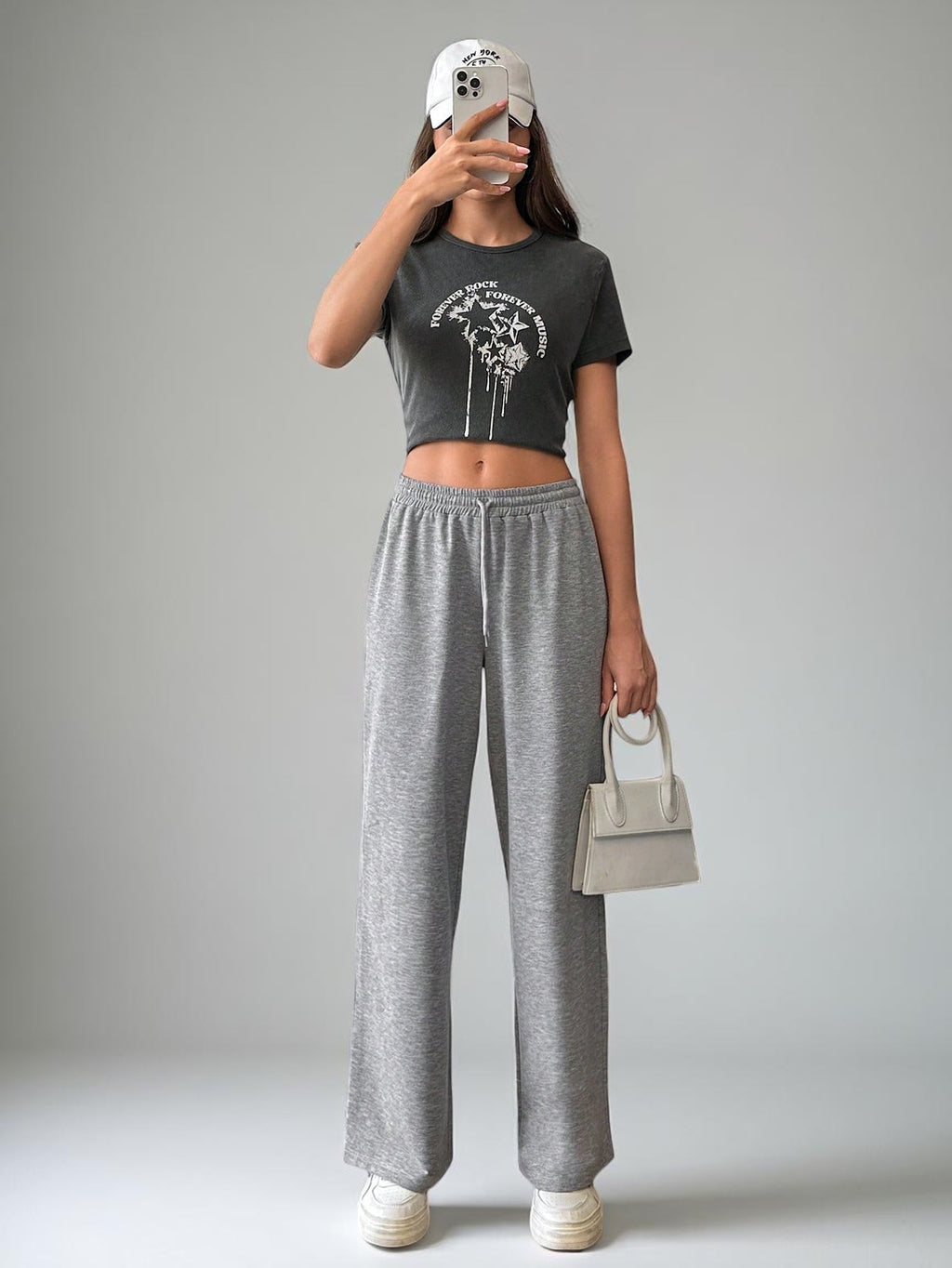 Premium High-Rise Wide-Leg Sweatpants - Heather Grey