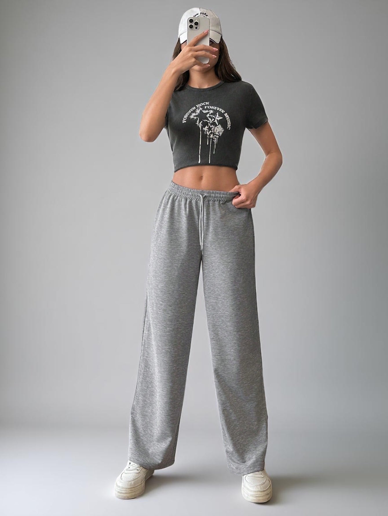 Premium High-Rise Wide-Leg Sweatpants - Heather Grey