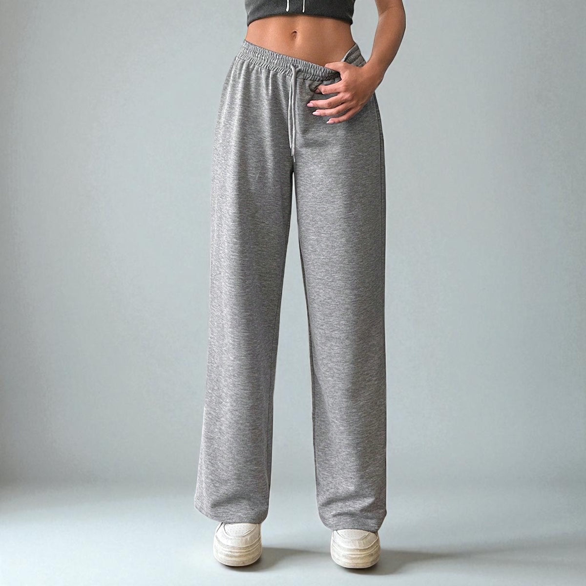 Premium High-Rise Wide-Leg Sweatpants - Heather Grey