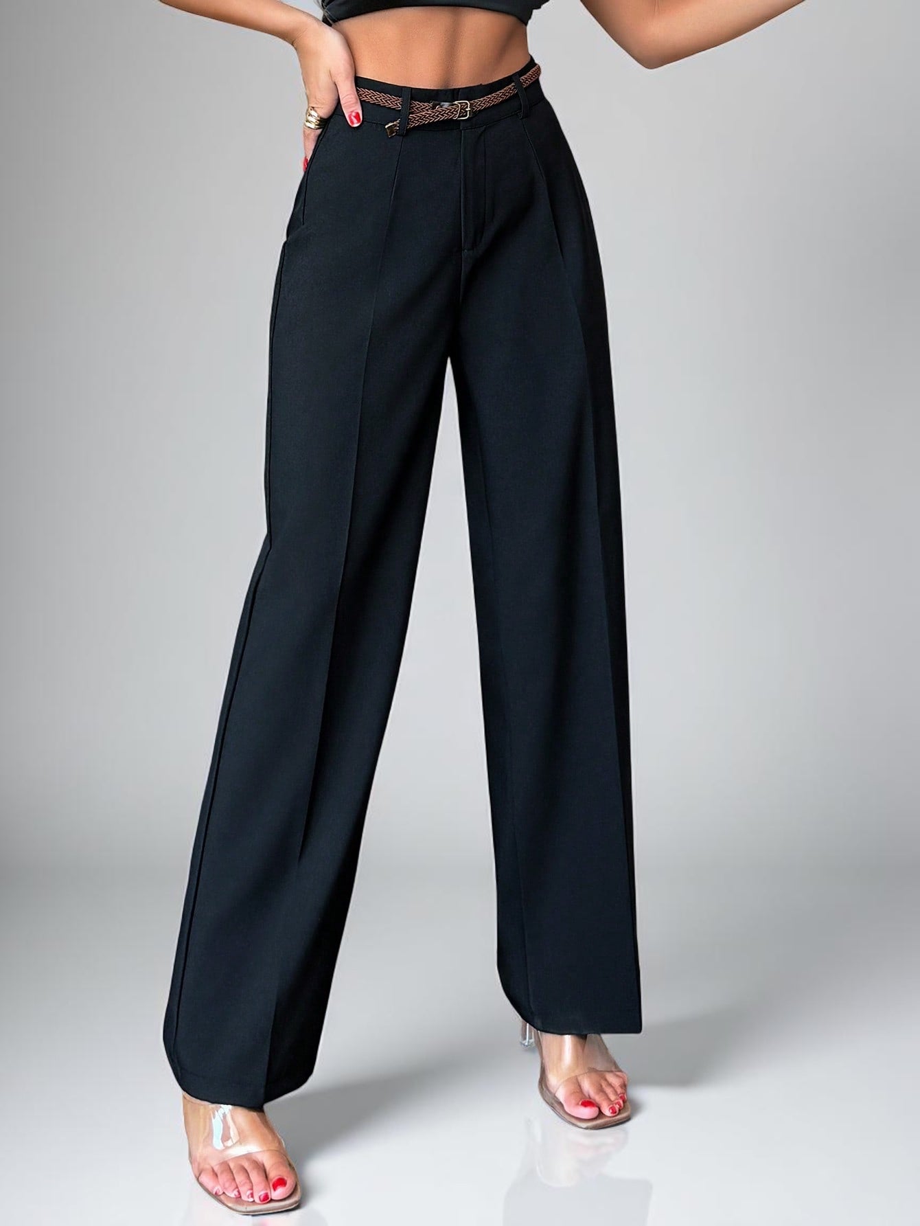 Tremix Tailored High-Rise Wide-Leg Trousers - Black