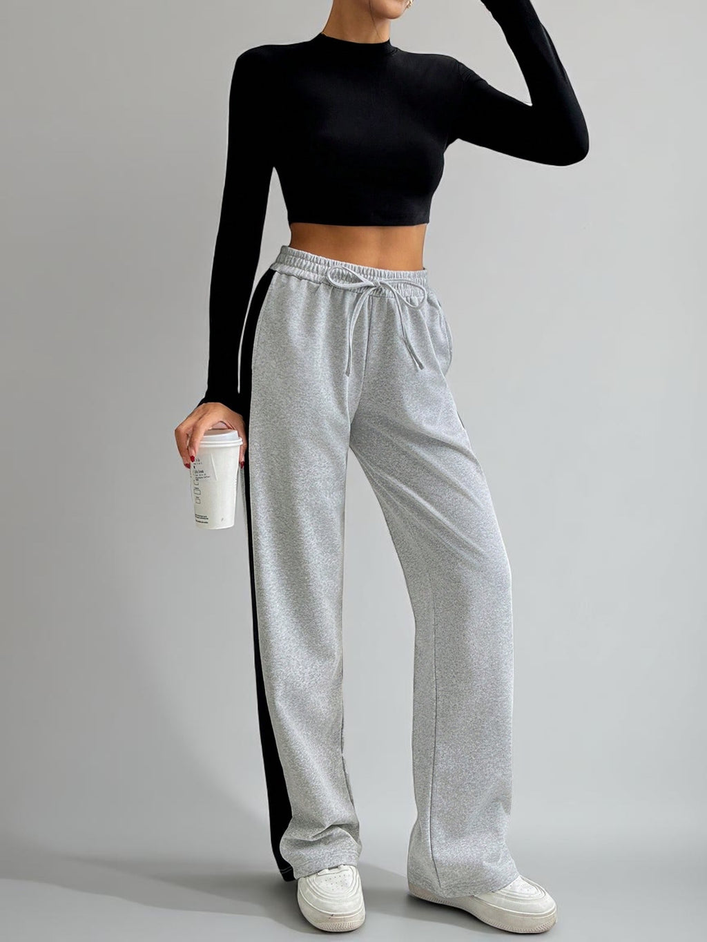 Tremix Signature Side Stripe Wide-Leg Sweatpants - Grey/Black