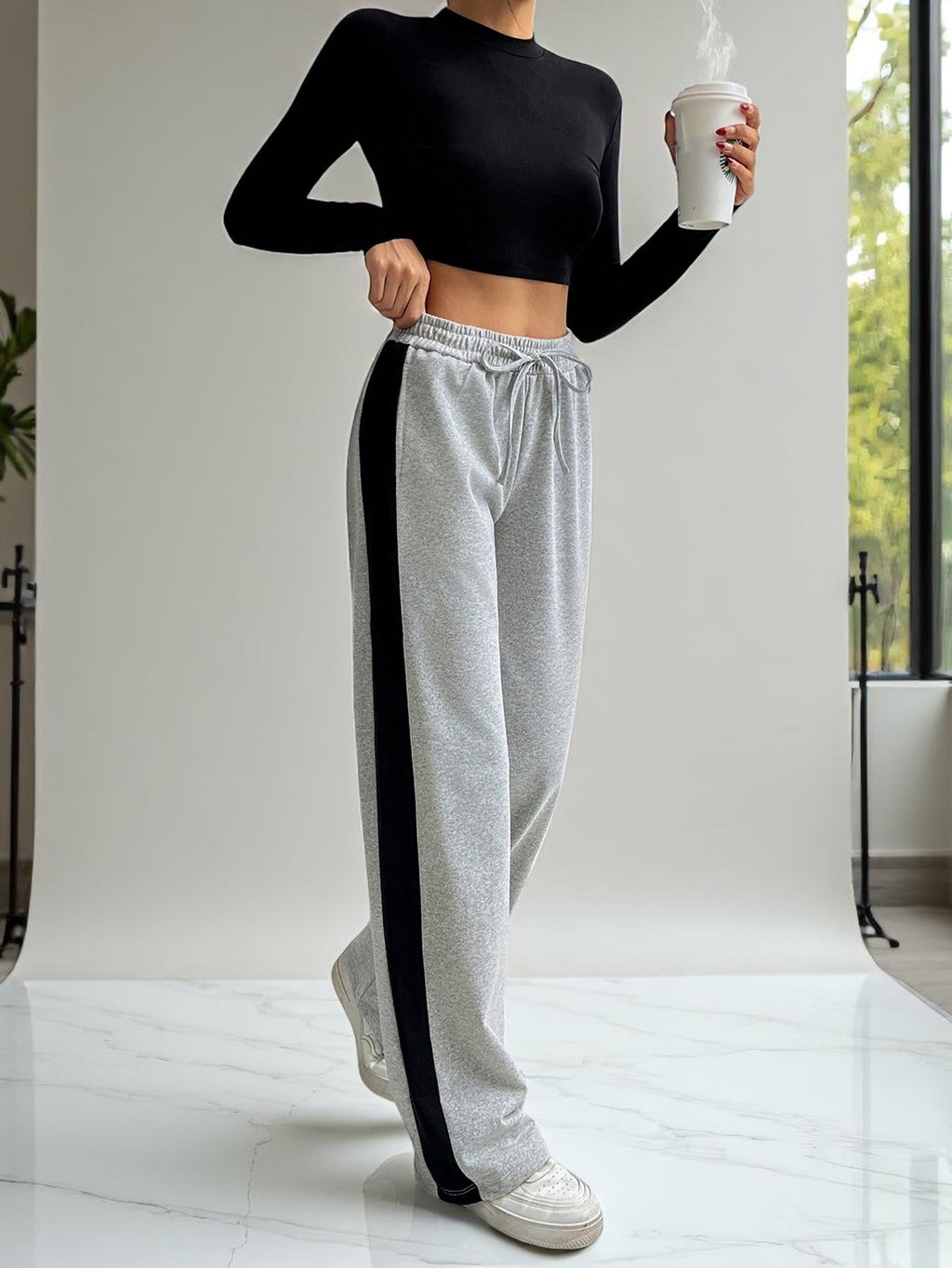 Tremix Signature Side Stripe Wide-Leg Sweatpants - Grey/Black