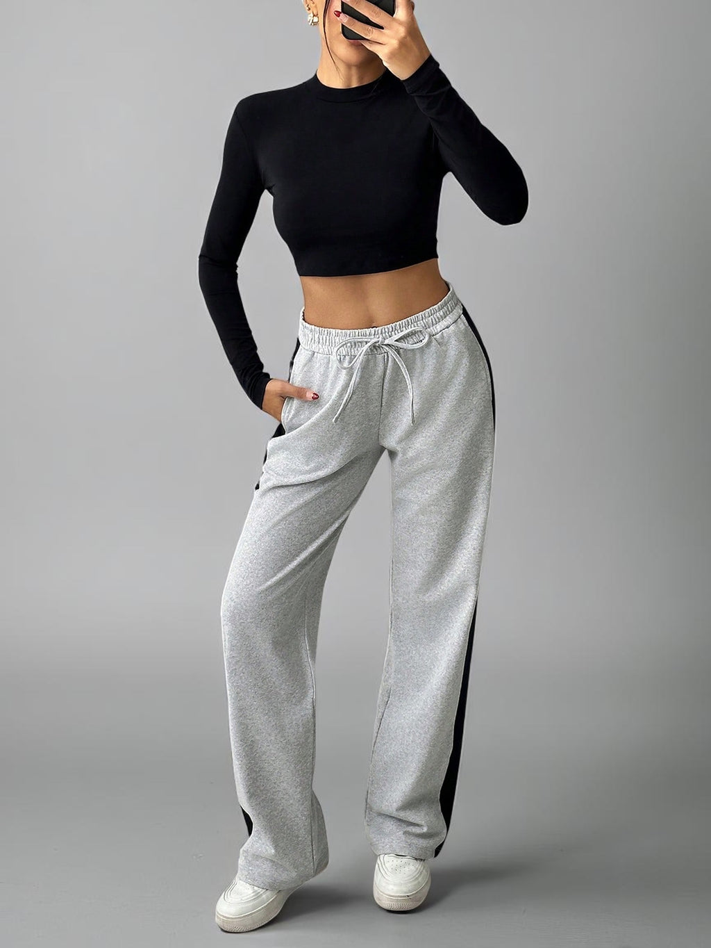 Tremix Signature Side Stripe Wide-Leg Sweatpants - Grey/Black