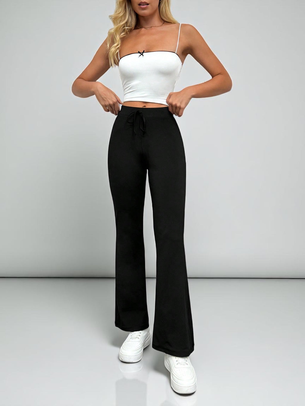 Tremix High-Waist Black Flare Pants | Drawstring Leggings for Women