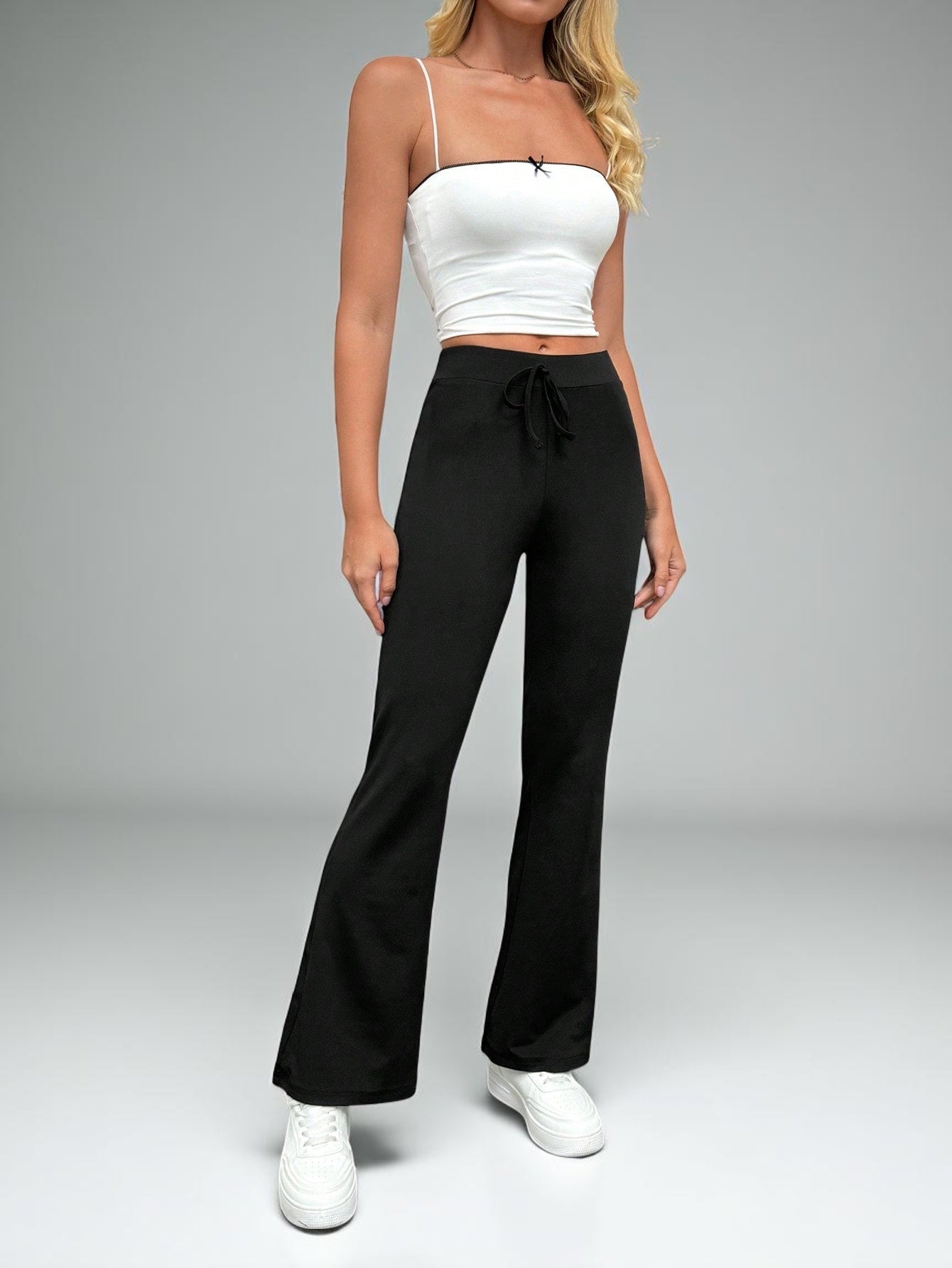Tremix High-Waist Black Flare Pants | Drawstring Leggings for Women